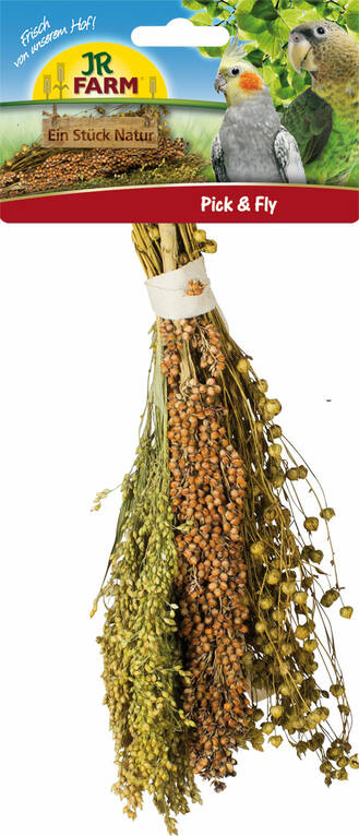 Jr. Farm Pick & Fly Durra & Hirssi & Pellava linnuille 130g - Lintujen ruoka ja herkut - 4024344088650 - 1