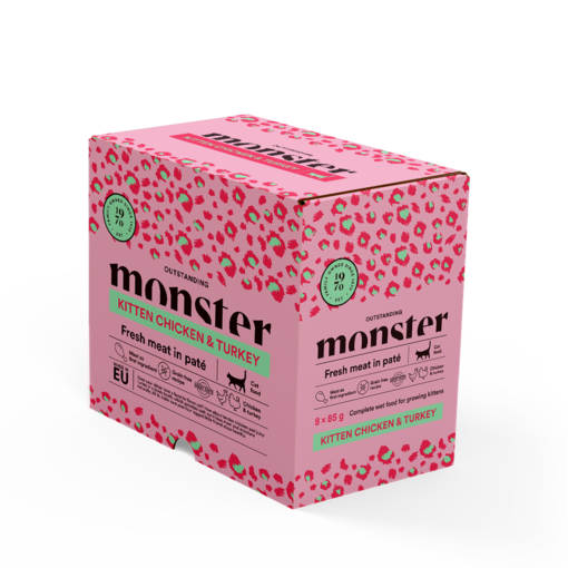 Monster Cat Kitten Chicken/Turkey 8x85g kissan märkäruoka - Märkäruoka monipakkaukset - 7350040124871 - 0