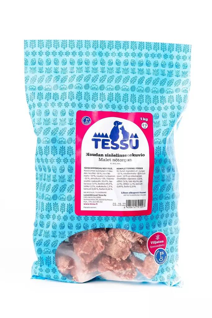 Tessu Naudan sisäelinseoskuvio 1kg täydennysrehu - Muut koiran raakaruoat - 6420614791271 - 1