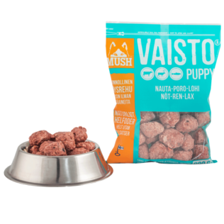 MUSH Vaisto PUPPY Jäänsininen Nauta-Poro-Lohi koiran täysravinto - MUSH koiran pakasteruoat - 6430023293112 - 1