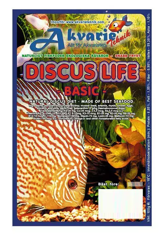 Akvarie Teknik Discus Life Basic Kiekkokalaruoka 100g - Kalojen pakasteruoka - 7350038150202 - 1