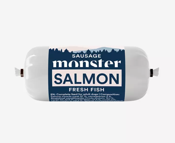 Monster Salmon Sausage Lohi Makkara treenimakkara täydennysrehu 80g - Koiran herkut - 7350040129012 - 1