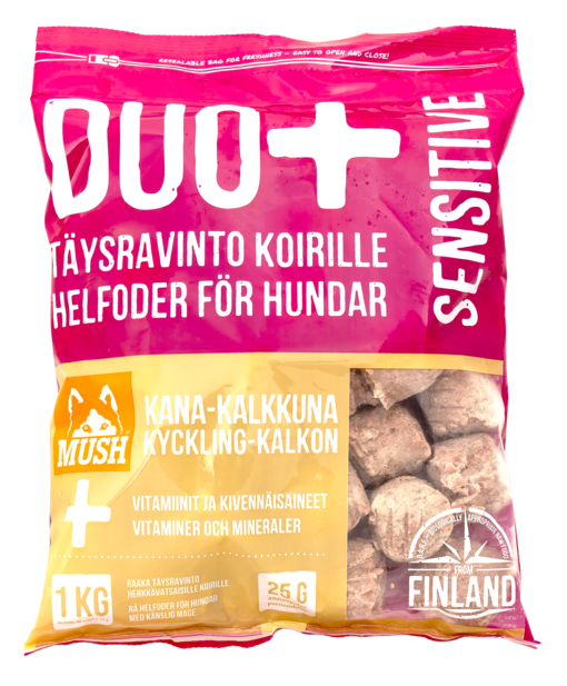 MUSH DUO+ Sensitive Kana-kalkkuna koiran täysravinto - MUSH koiran pakasteruoat - 6430023296403 - 1