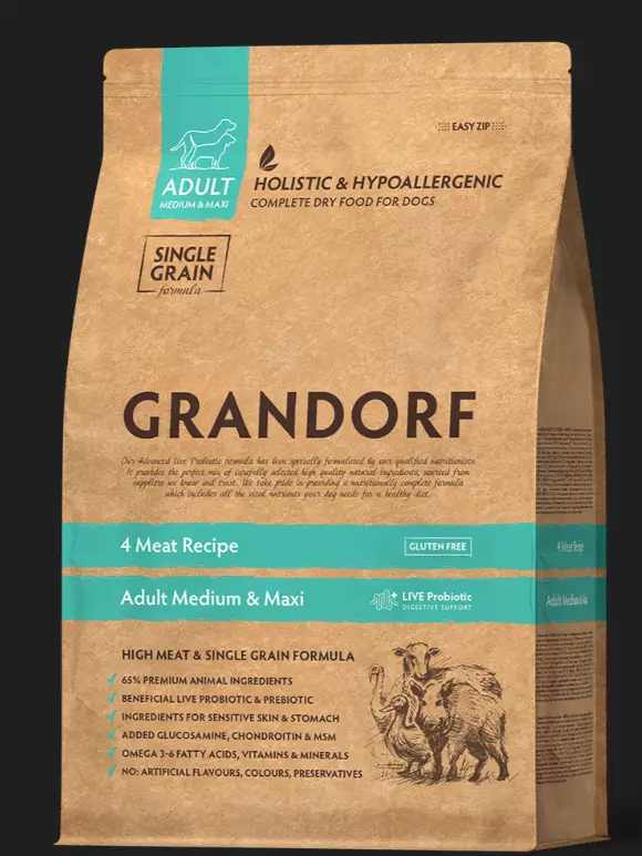 Grandorf Dog 4-meat Adult All Breeds koiranruoka - Erikoiskuivaruoat - 5407007851133 - 1