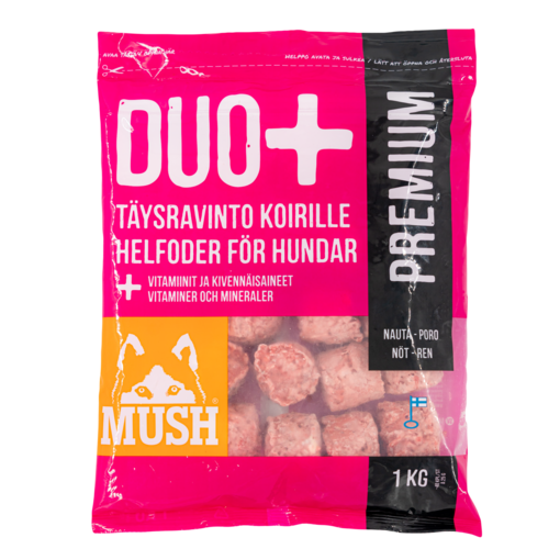 MUSH DUO+ Premium Nauta-Poro 1kg - MUSH koiran pakasteruoat - 6430023296304 - 1