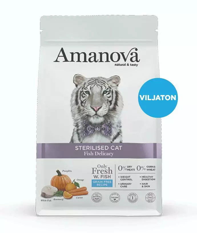 Amanova cat adult Sterilised valkoinen kala ja kurpitsa viljaton kissanruoka - Kissan erikoiskuivaruoat - 8413037331504 - 1