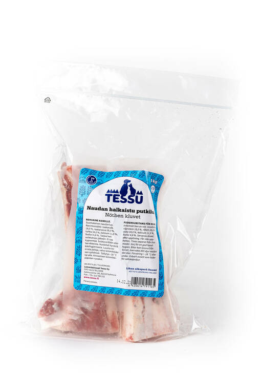 TESSU Naudan Halkaistu Putkiluu täydennysrehu 1kg - Muut koiran raakaruoat - 6420614791165 - 1