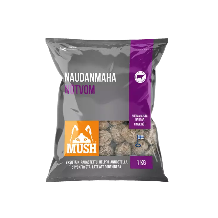 MUSH Basic Naudanmaha 1kg - MUSH koiran pakasteruoat - 6430023291675 - 2