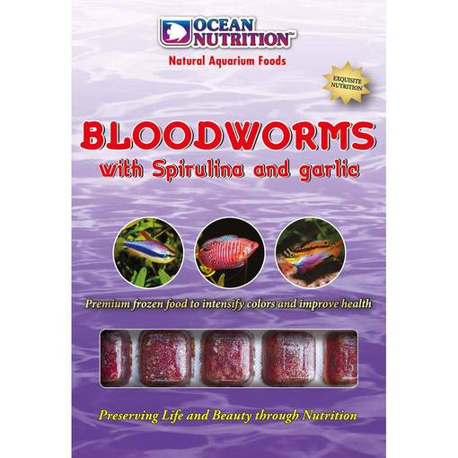 Ocean Nutrition Bloodworm Surviainen Spirulina Valkosipuli 100g - Kalojen pakasteruoka - 5412482000396 - 1