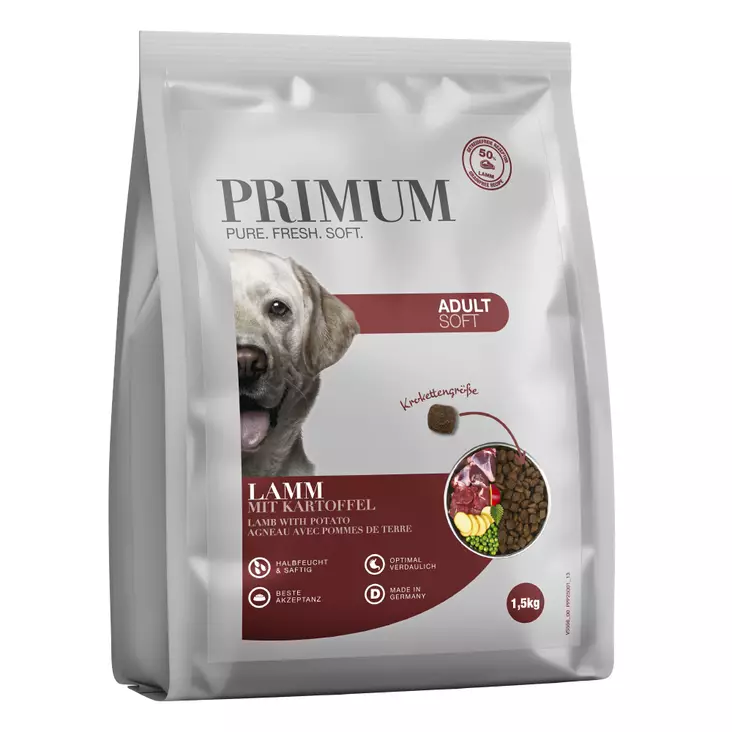 Primum Soft Adult Lammas & peruna, 1,5 kg puolikostea koiranruoka - Erikoiskuivaruoat - 4250839503166 - 1