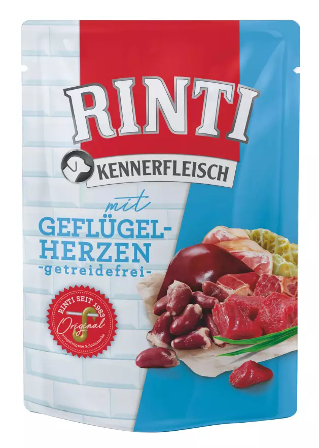 Rinti Kennerfleisch Siipikarjansydän 400g annospussi koiran märkäruoka - Koiran märkäruoat - 4000158924636 - 1