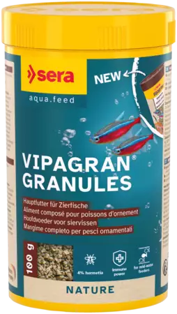 Sera Vipagran 100g 250ml uppoavat rakeet - Perusruoka akvaariokaloille - Kalojen kuivaruoka - 4001942545556 - 1