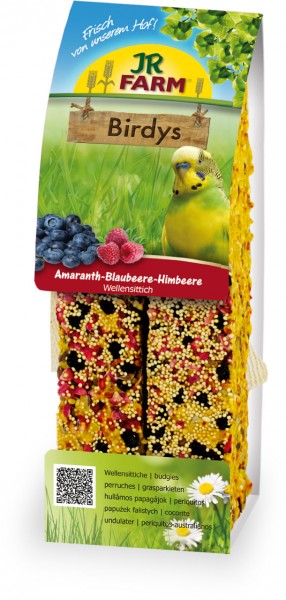 Jr. Farm Birdys Amaranth & Blueberries & Raspberry herkkutanko linnuille 130g - Lintujen ruoka ja herkut - 4024344084607 - 1