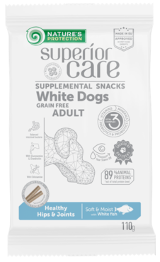 Nature’s Protection Superior Care Hips & Joints Vaalea Kala Viljaton herkkutikku 110g - Koiran puruluut - 4771317472007 - 1