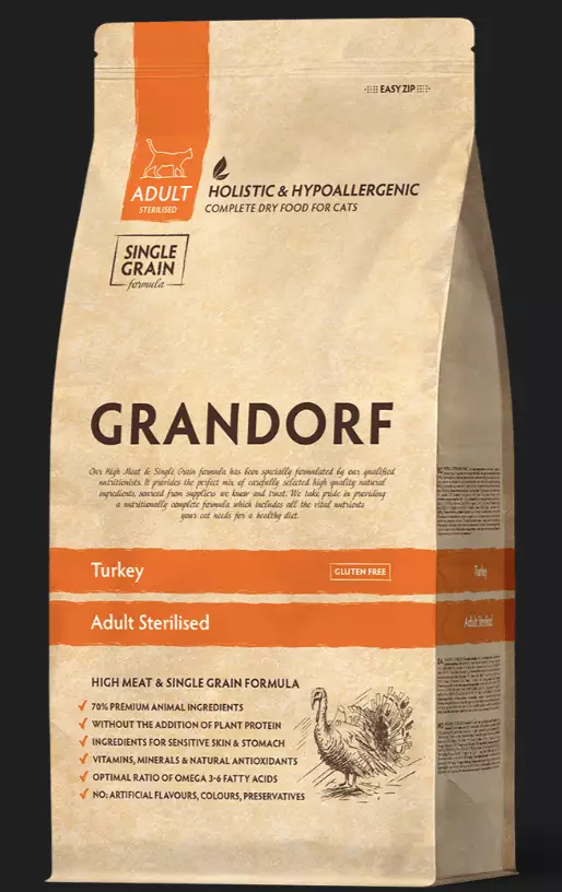 Grandorf Cat Turkey Adult Sterilised aikuisille steriloiduille kissoille 400g - Kissan erikoiskuivaruoat - 5407007851317 - 1