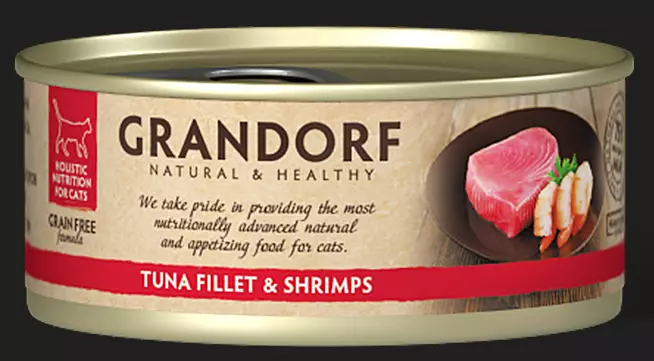 Grandorf Cat Tuna Fillet-Shrimps Tonnikala Katkarapu 70g kissanmärkäruoka - Märkäruokatölkit - 5407007850297 - 1