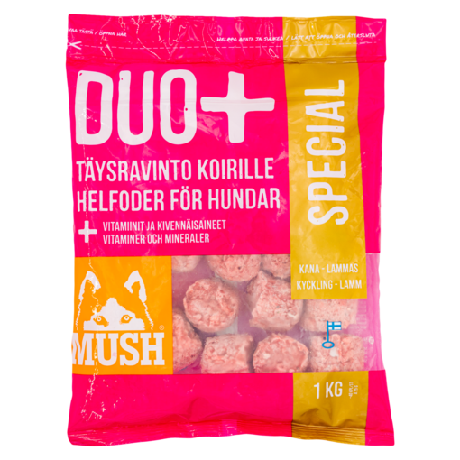 MUSH DUO+ Special kana-lammas 1kg - MUSH koiran pakasteruoat - 6430023296298 - 1