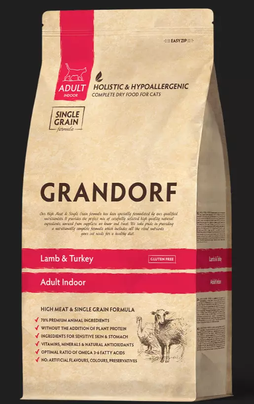 Grandorf Cat Lamb & Turkey Adult Indoor aikuisille sisäkissoille 400g - Kissan erikoiskuivaruoat - 5407007851218 - 1