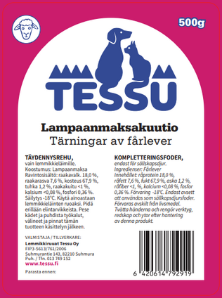 TESSU Lampaanmaksakuutio täydennysrehu 500g - Muut koiran raakaruoat - 6420614792919 - 1
