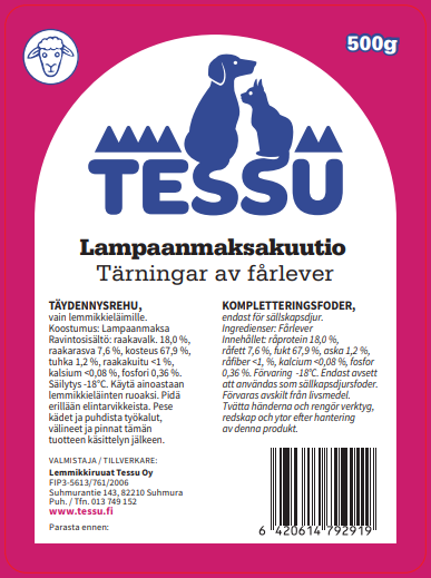 TESSU Lampaanmaksakuutio täydennysrehu 500g - Muut koiran raakaruoat - 6420614792919 - 1
