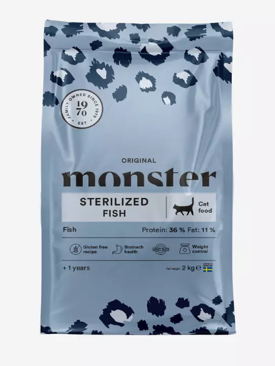Monster Cat Original Sterilized Fish leikatulle kissalle kissankuivaruoka - Monster kuivaruoat - 7350040127209 - 1