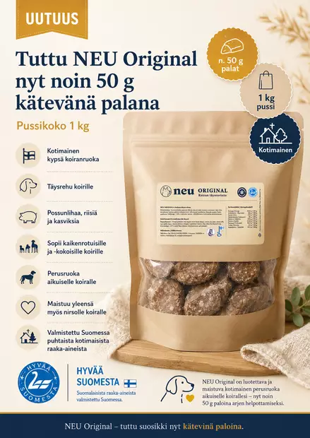 NEU Original Pussi 1kg - NEUfrau koiran pakasteruoat - NEUPUSSI - 1