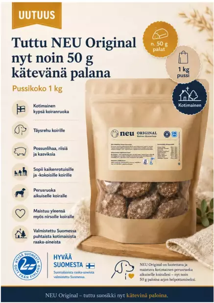 NEU Original Pussi 1kg - NEUfrau koiran pakasteruoat - NEUPUSSI - 2